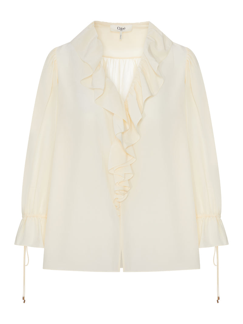 Chloe` Women V-Neck Ruffle Top In Crêpe De Chine CHLOE