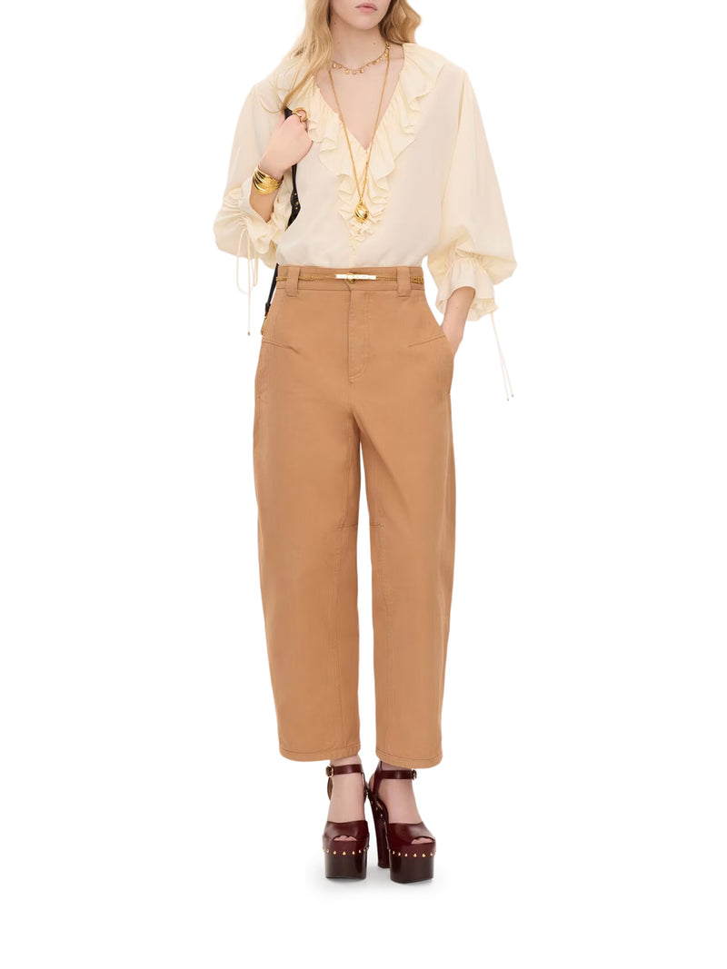 Chloe` Women V-Neck Ruffle Top In Crêpe De Chine