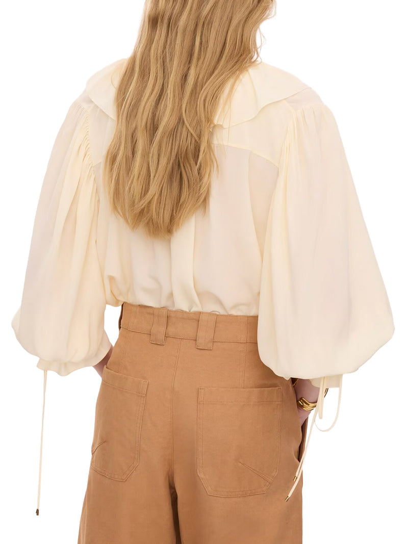 Chloe` Women V-Neck Ruffle Top In Crêpe De Chine