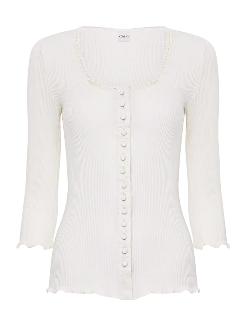Chloe` Women Fitted Top In Cotton And Silk Jersey CHLOE