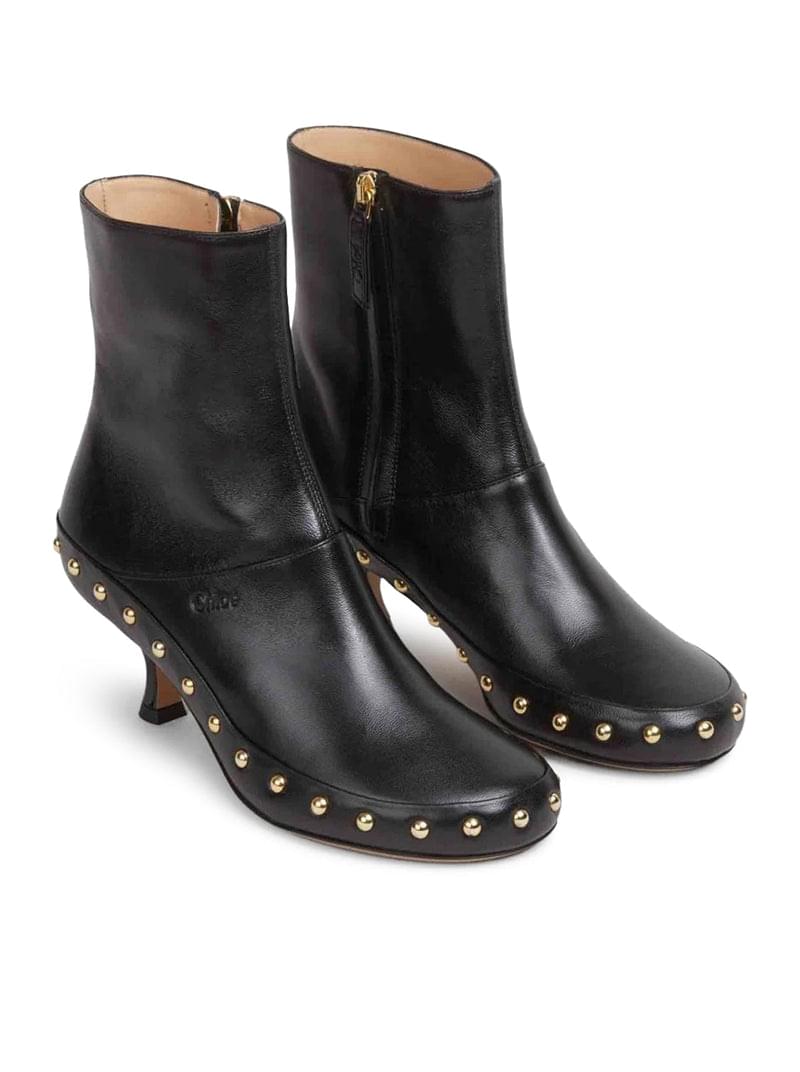 Chloe` Women Junie Leather Boots With Studded Details CHLOE