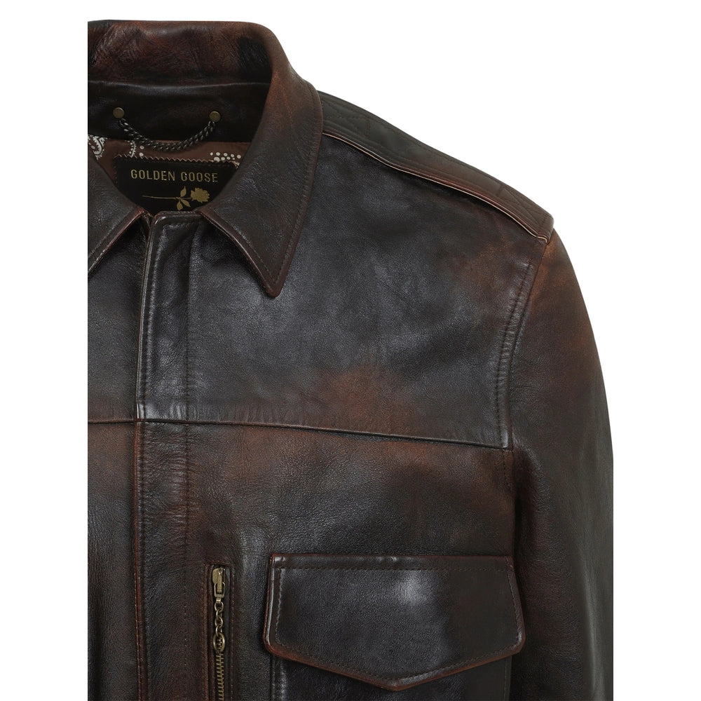 Golden Goose Brown Jackets - Leather Jackets Men GOLDEN GOOSE