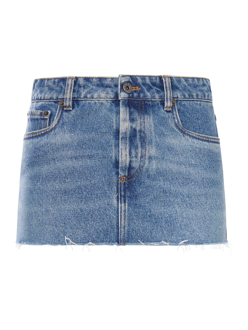 Miu Miu Women Used Wash Denim Mini Skirt With Frayed Hem MIU MIU