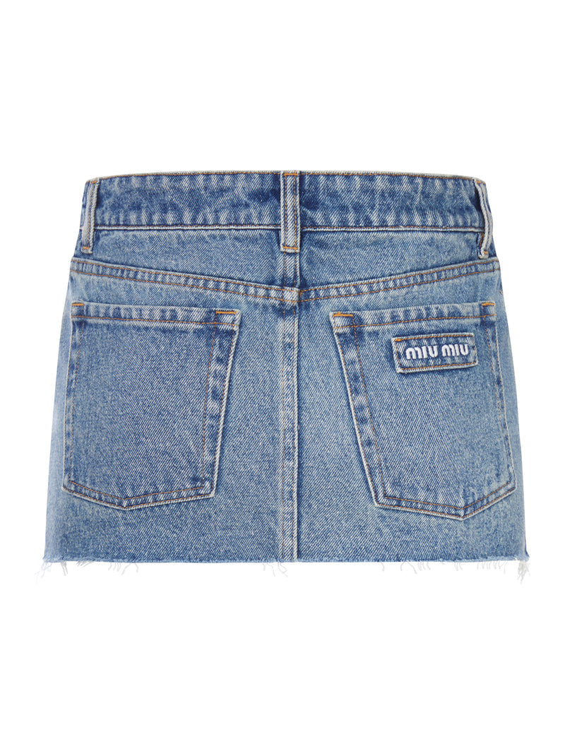 Miu Miu Women Used Wash Denim Mini Skirt With Frayed Hem MIU MIU