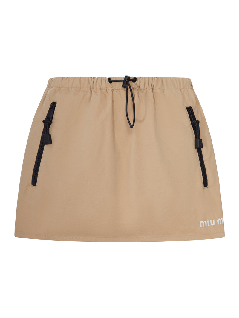 Miu Miu Women Cotton Gabardine Miniskirt With Drawstring MIU MIU