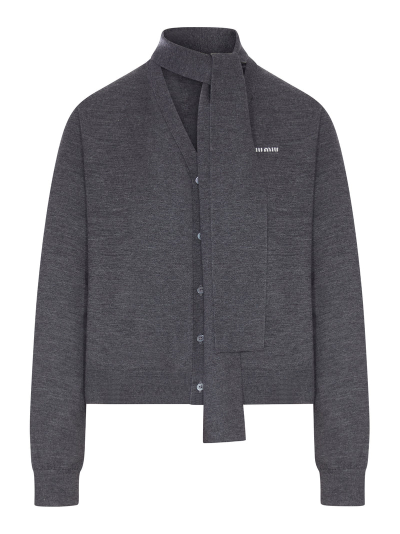 Miu Miu Women Wool Cardigan With Scarf And Logo MIU MIU