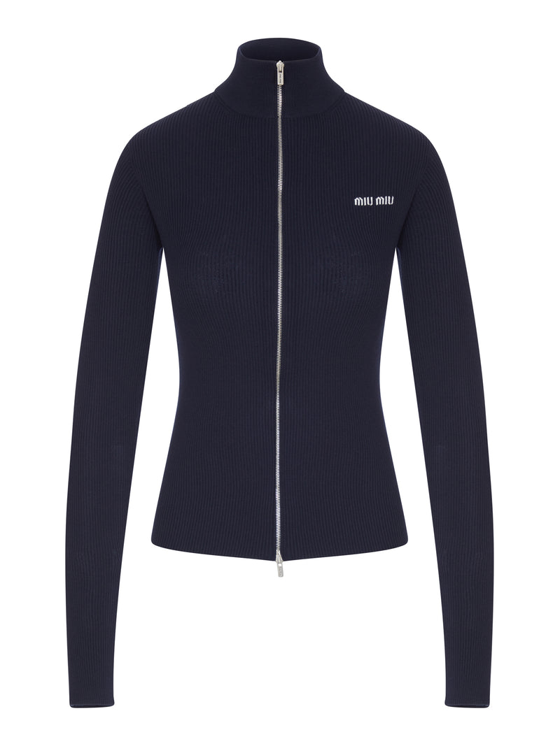 Miu Miu Women Ribbed Zip-Up Cardigan MIU MIU