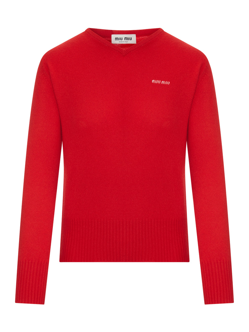 Miu Miu Women Cashmere V-Neck Sweater With Logo MIU MIU