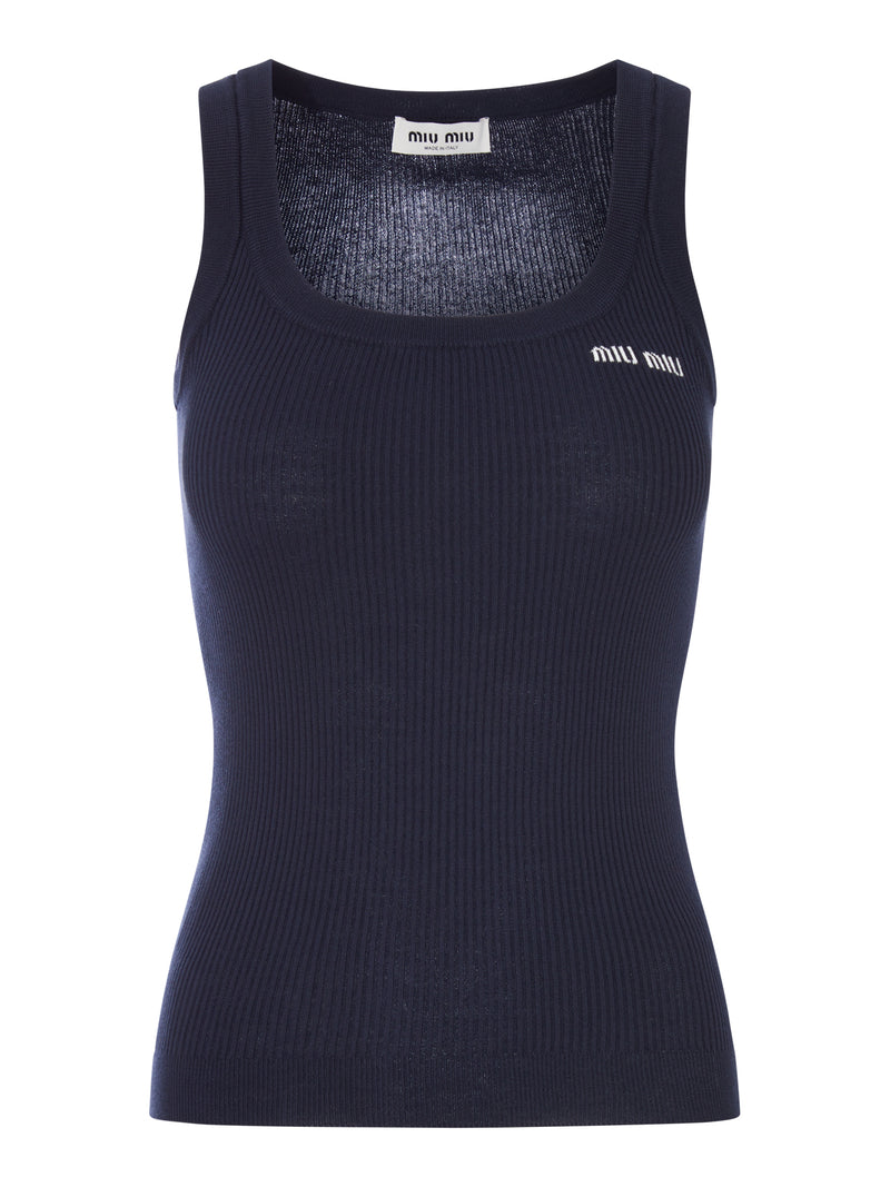 Miu Miu Women Ribbed Cotton Tank Top MIU MIU
