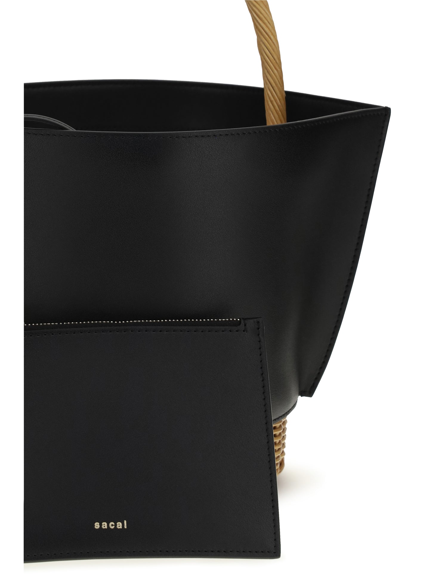 Sacai Women Leather And Rattan Handbag SACAI