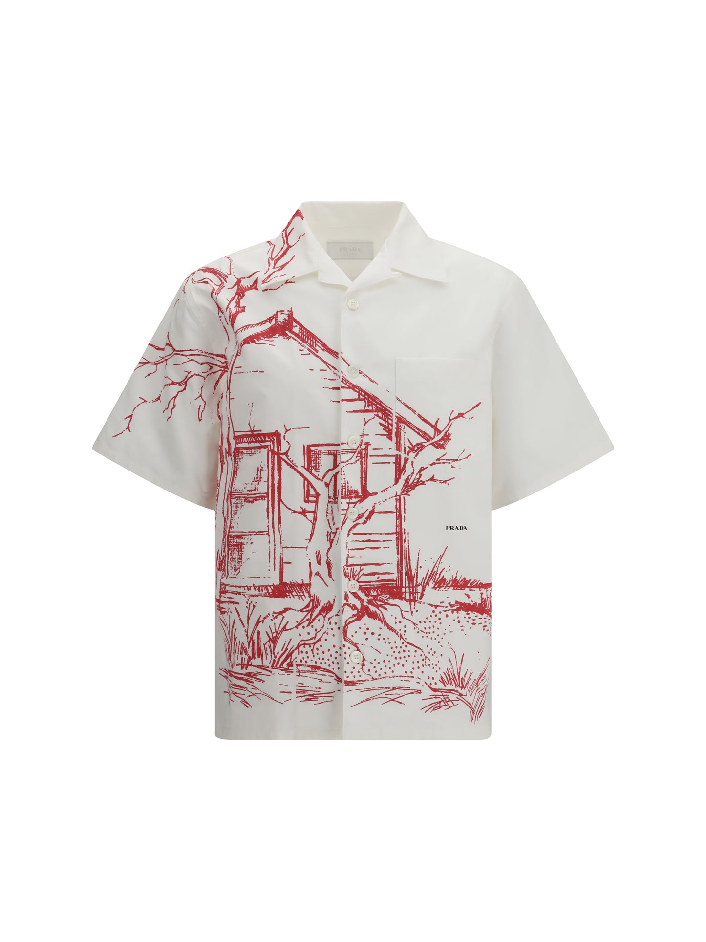 Prada Men Printed Bowling Shirt With “Cabin” Print PRADA