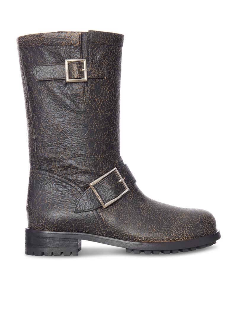 Jimmy Choo Women Crackled Leather Biker Boots With Buckles JIMMY CHOO