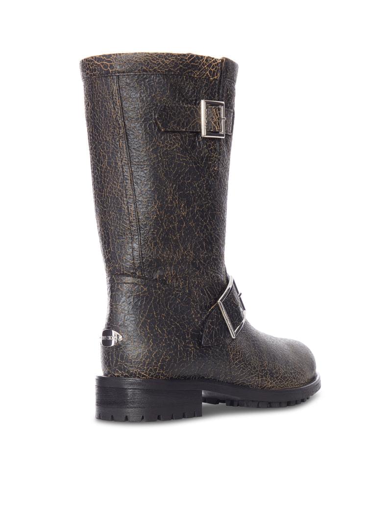 Jimmy Choo Women Crackled Leather Biker Boots With Buckles JIMMY CHOO