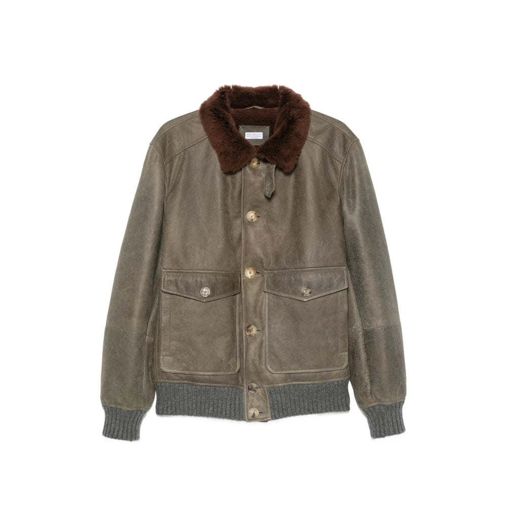 Brunello Cucinelli Green Jackets - Leather Jackets Men BRUNELLO CUCINELLI