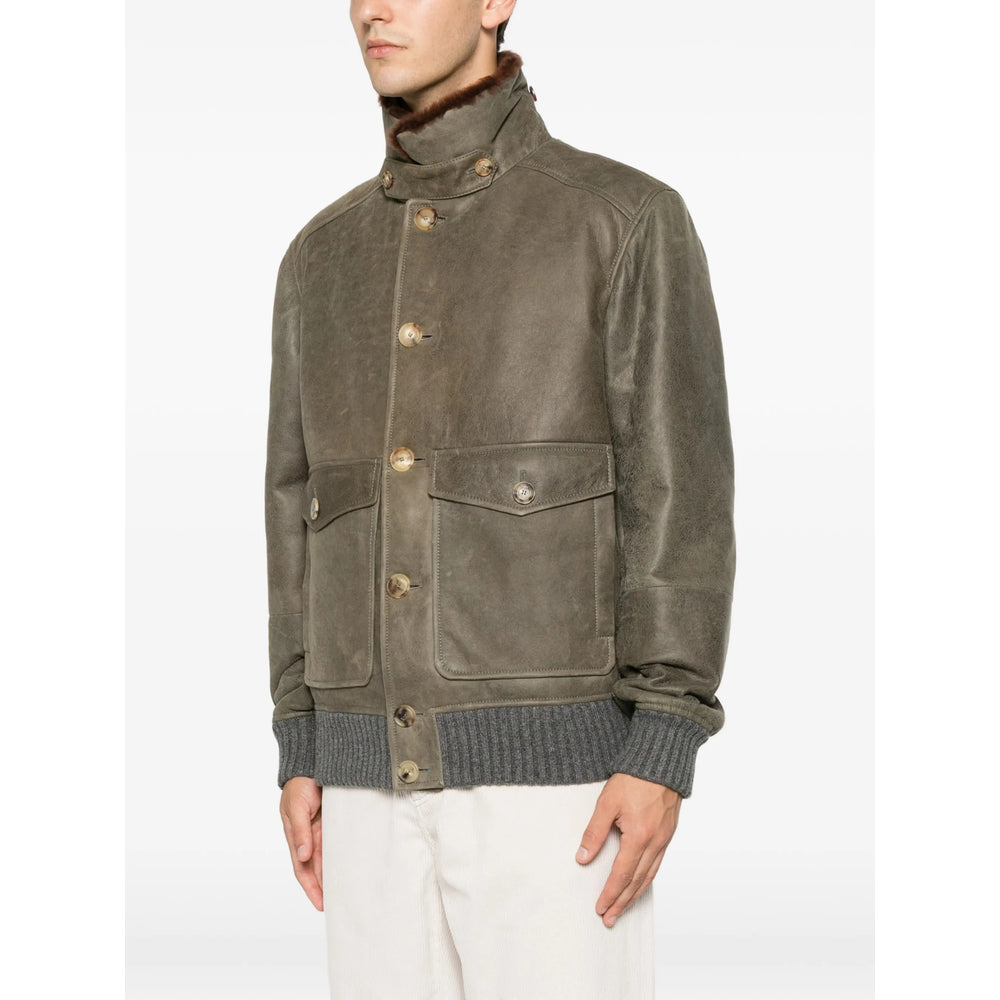 Brunello Cucinelli Green Jackets - Leather Jackets Men BRUNELLO CUCINELLI