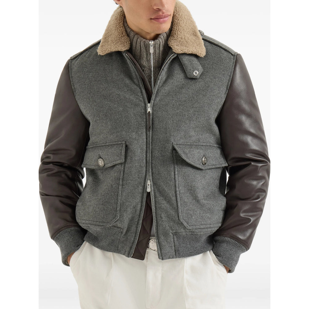 Brunello Cucinelli Grey Jackets - Bomber Jackets Men BRUNELLO CUCINELLI