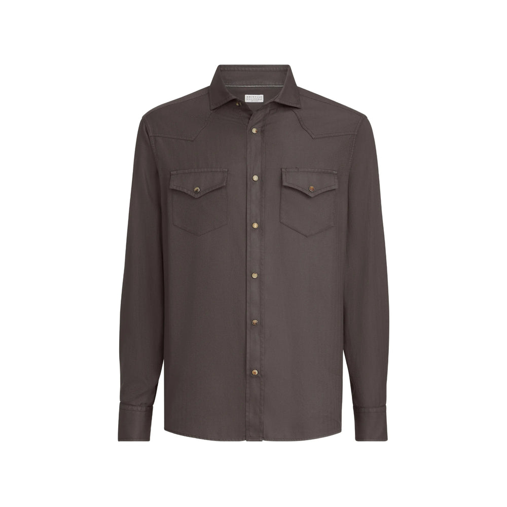 Brunello Cucinelli Brown Shirts Men BRUNELLO CUCINELLI