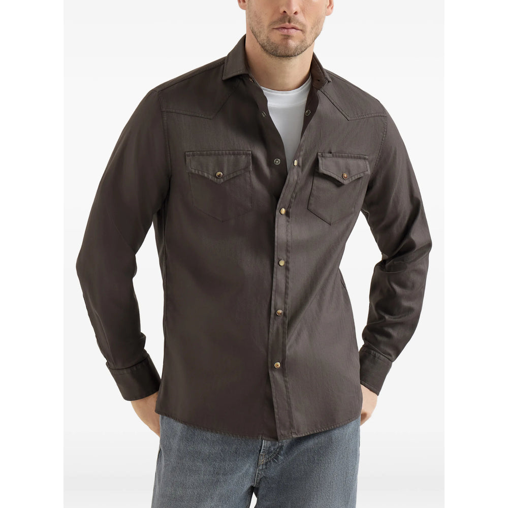 Brunello Cucinelli Brown Shirts Men BRUNELLO CUCINELLI