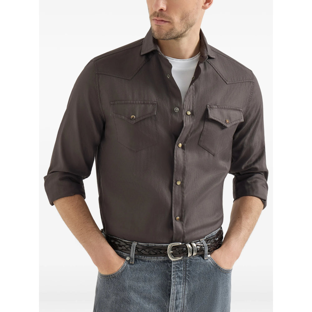 Brunello Cucinelli Brown Shirts Men BRUNELLO CUCINELLI