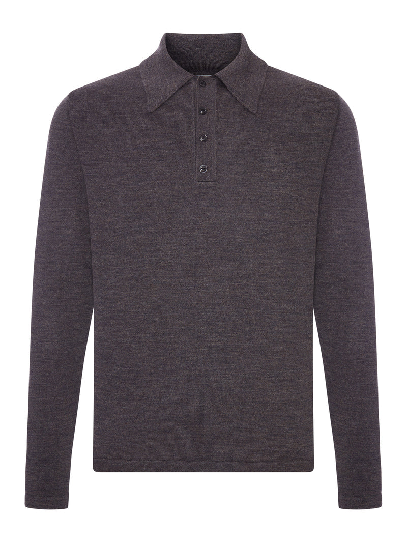 Lemaire Men Long-Sleeved Polo Shirt In Premium Mouliné Merino Wool LEMAIRE