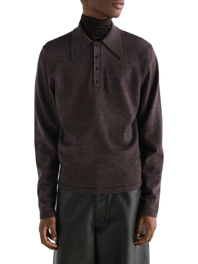 Lemaire Men Long-Sleeved Polo Shirt In Premium Mouliné Merino Wool LEMAIRE