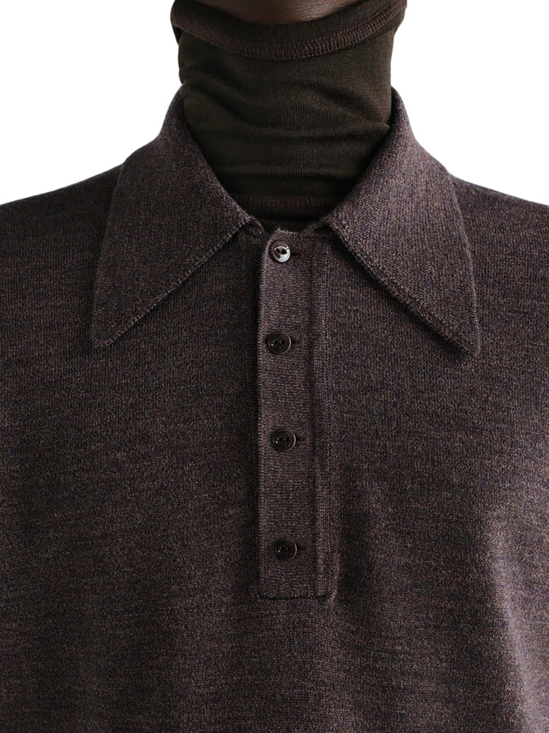 Lemaire Men Long-Sleeved Polo Shirt In Premium Mouliné Merino Wool LEMAIRE