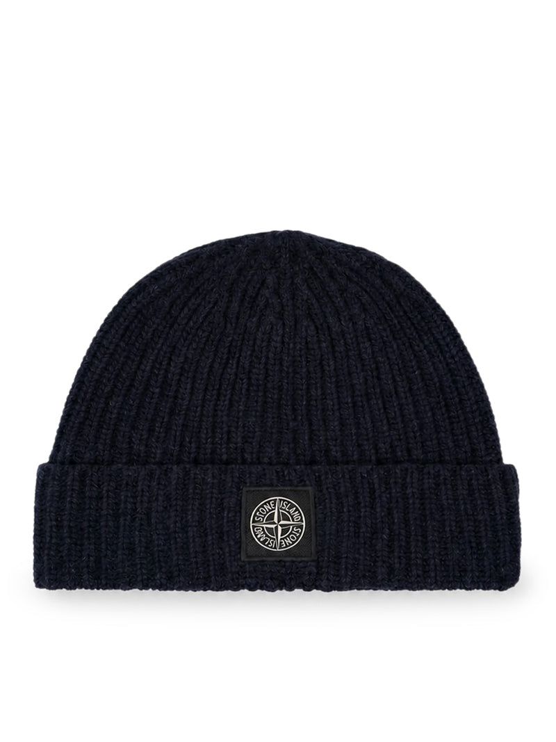 Stone Island Men Ribbed Knit Beanie With Compass Logo Patch STONE ISLAND