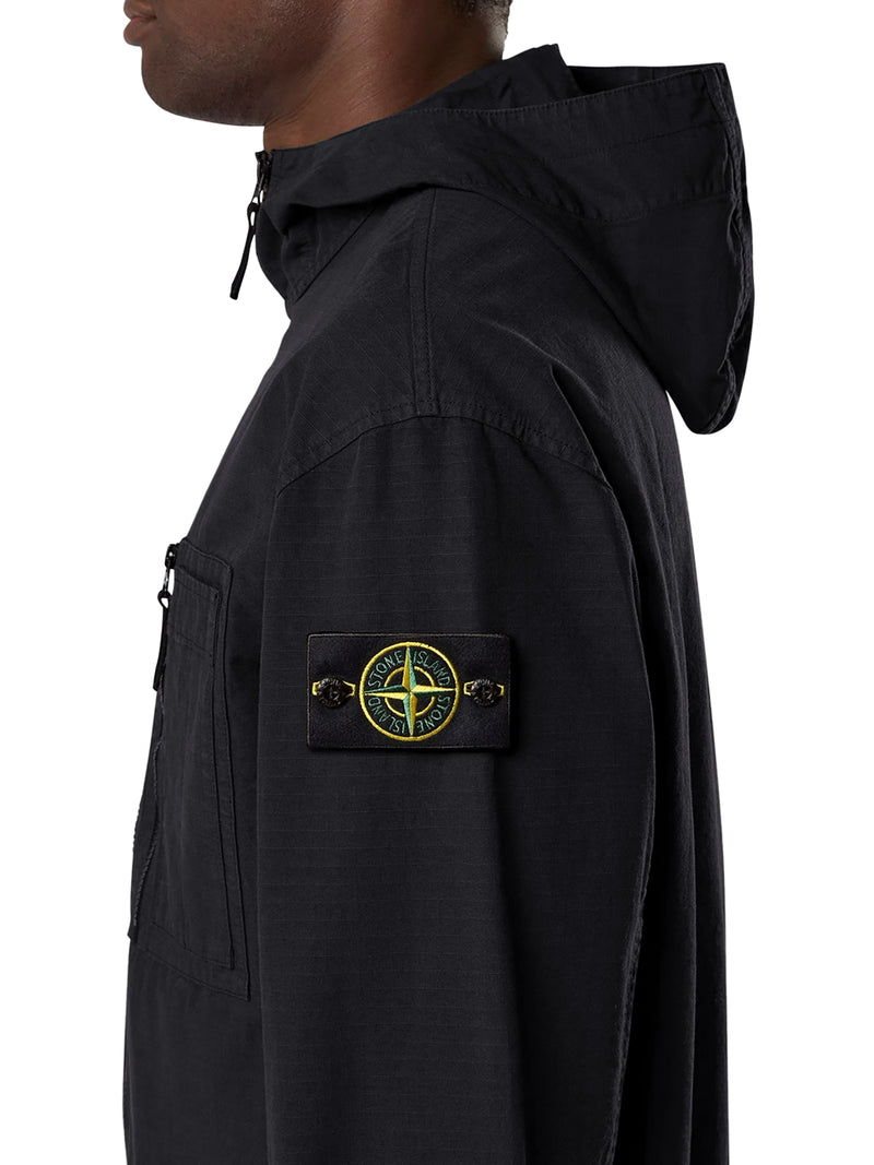 Stone Island Men Cotton Overshirt With Hood And Stone Island Badge STONE ISLAND
