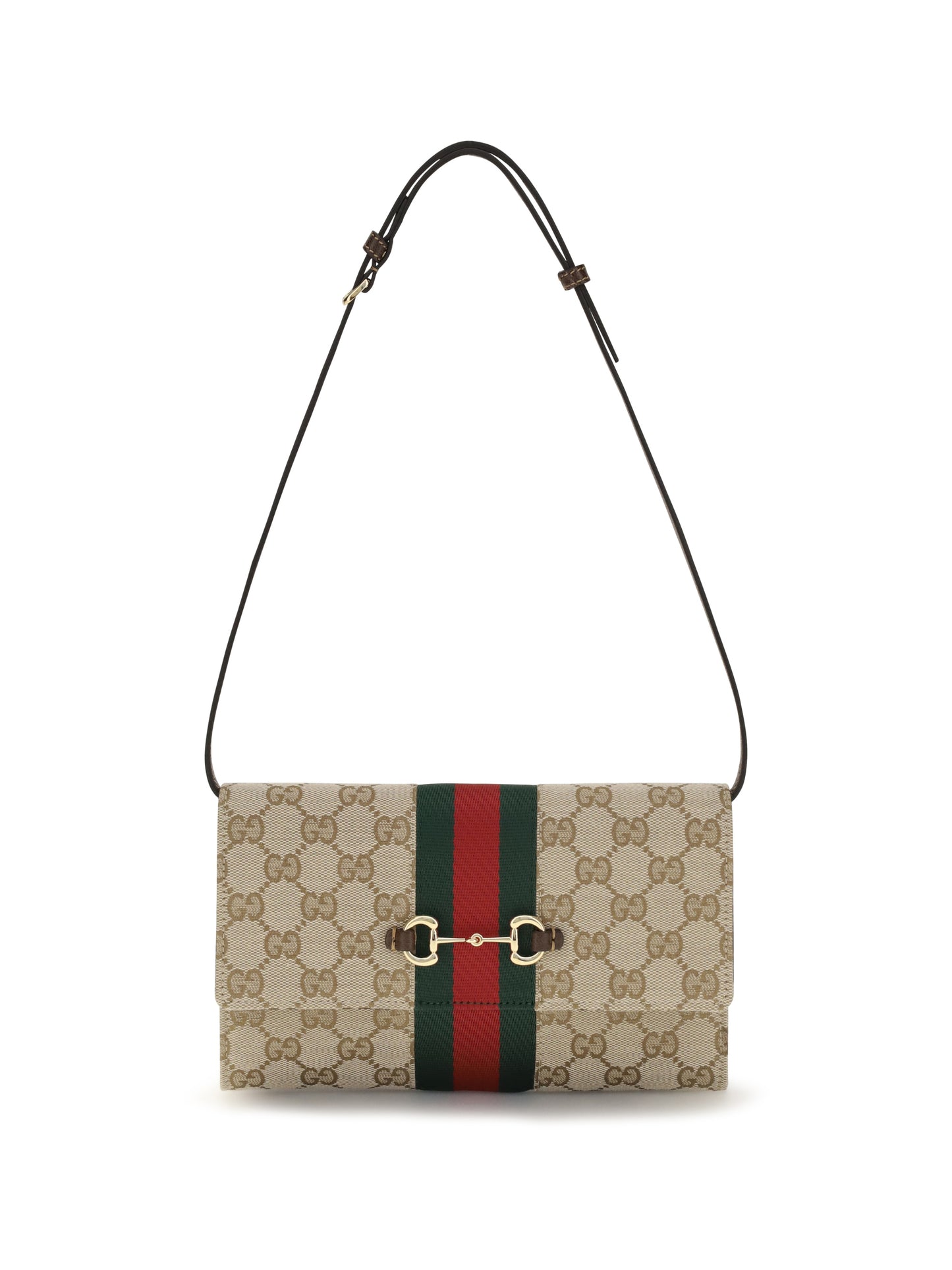 Gucci Women Horsebit Web Wallet With Shoulder Strap GUCCI