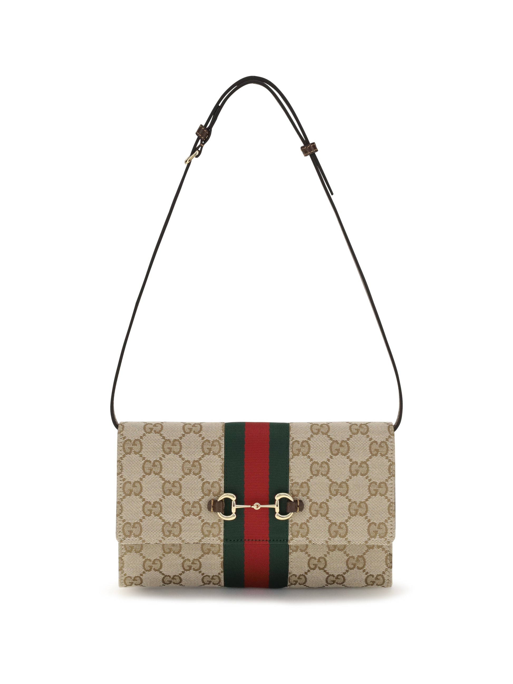 Gucci Women Horsebit Web Wallet With Shoulder Strap GUCCI