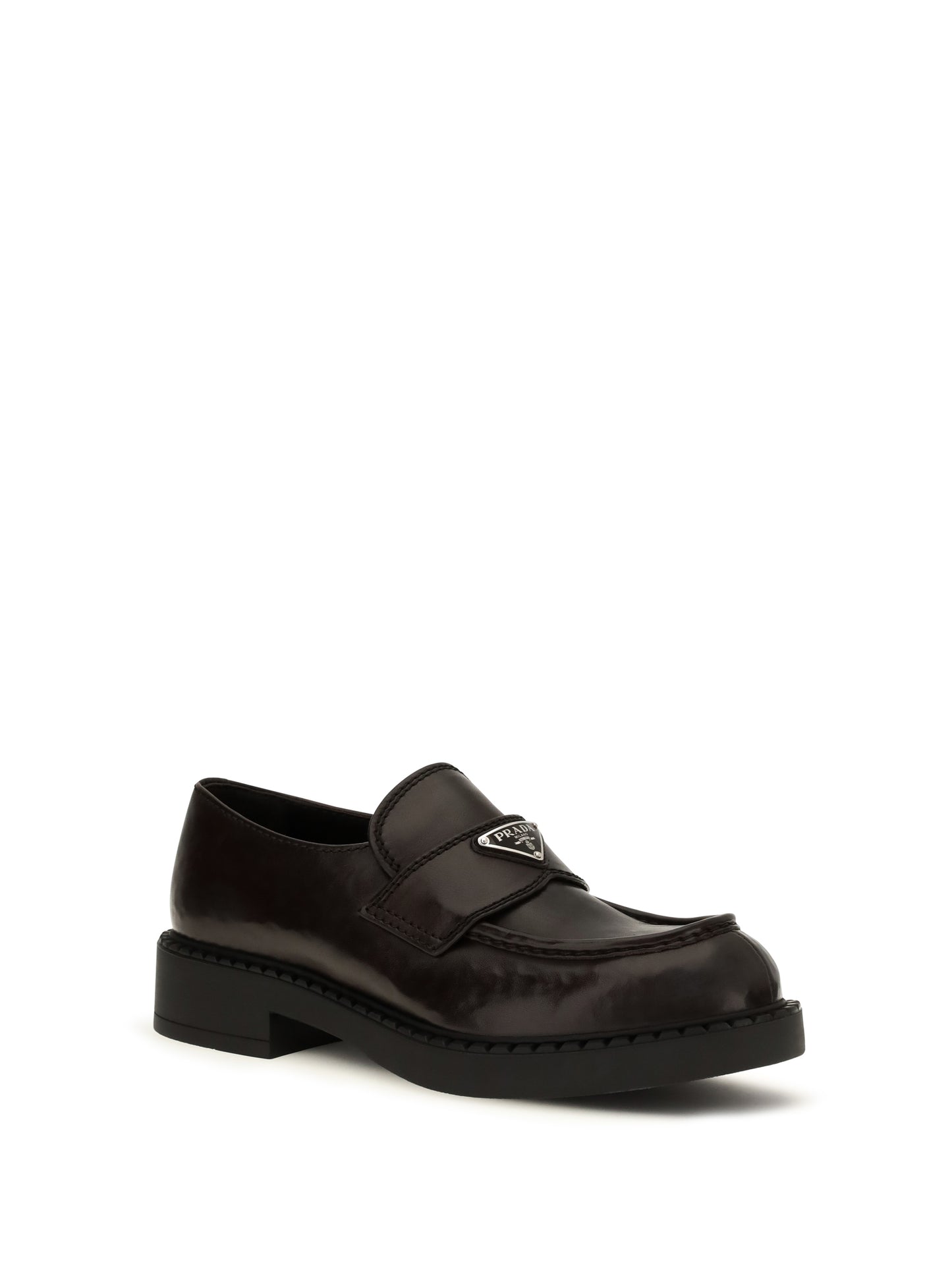 Prada Men Brushed Leather Loafers With Triangle Logo PRADA
