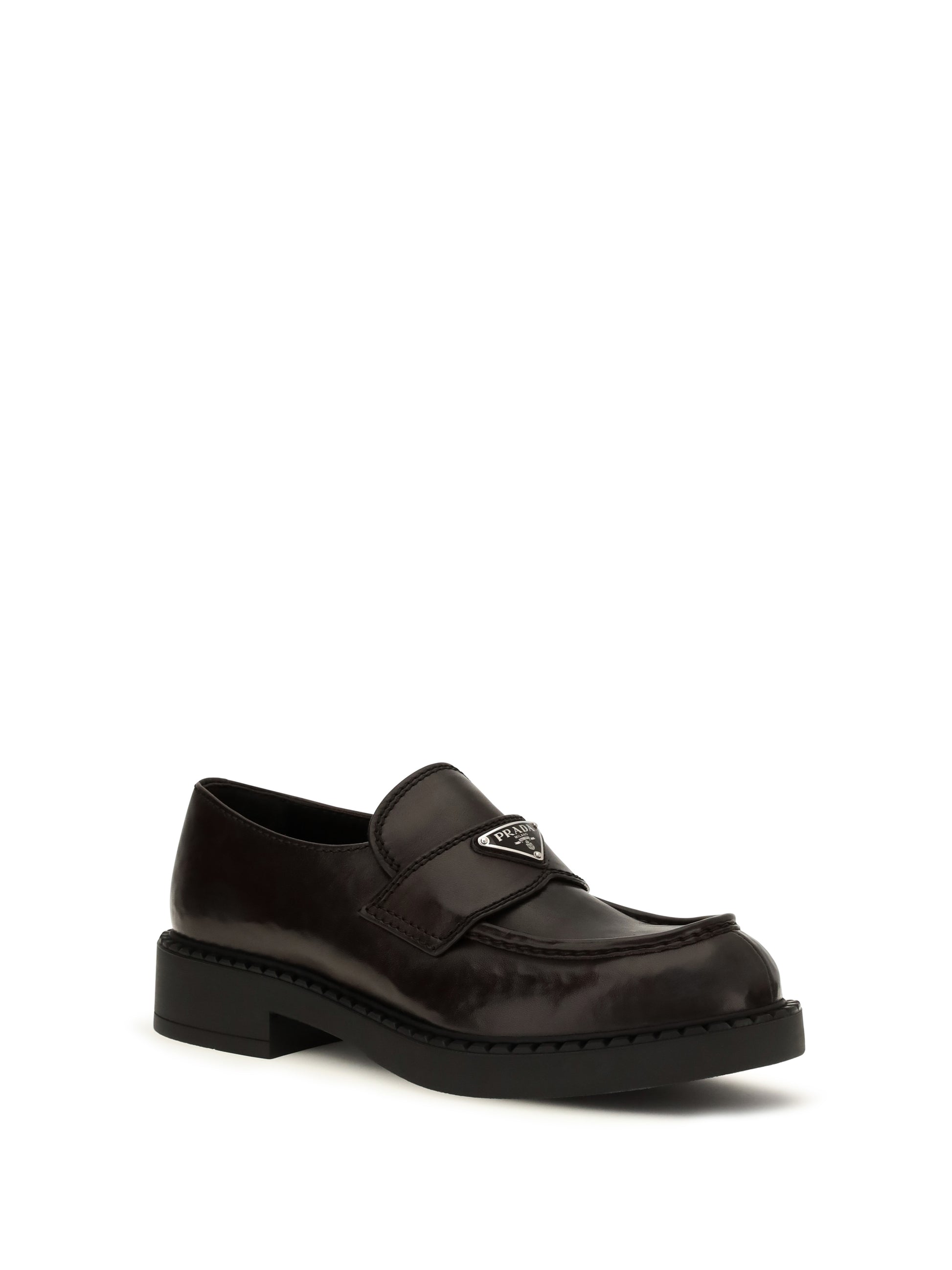 Prada Men Brushed Leather Loafers With Triangle Logo PRADA
