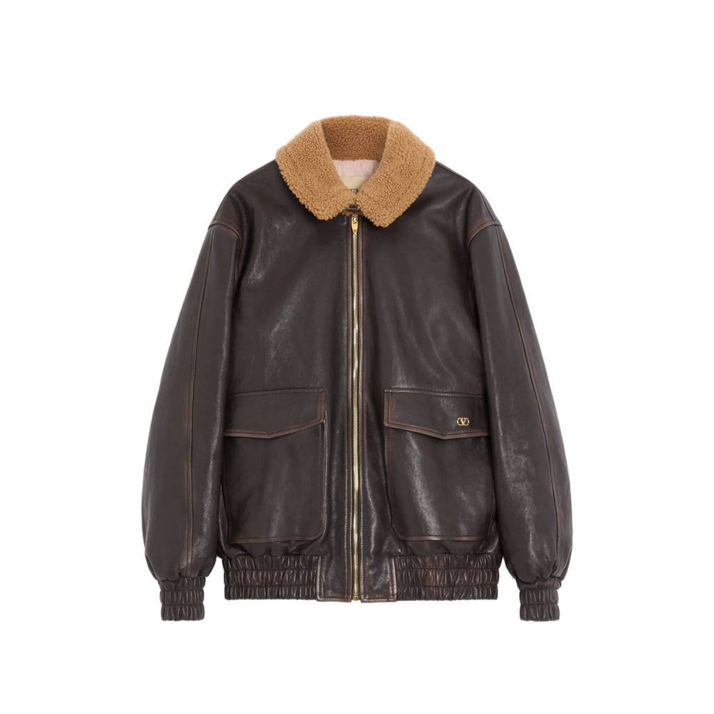 Valentino Brown Jackets - Leather Jackets Women VALENTINO