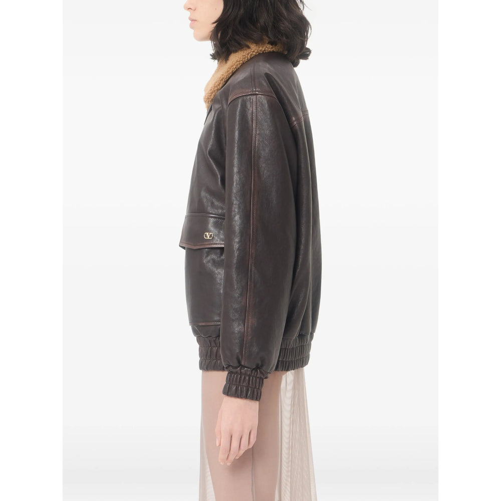 Valentino Brown Jackets - Leather Jackets Women VALENTINO