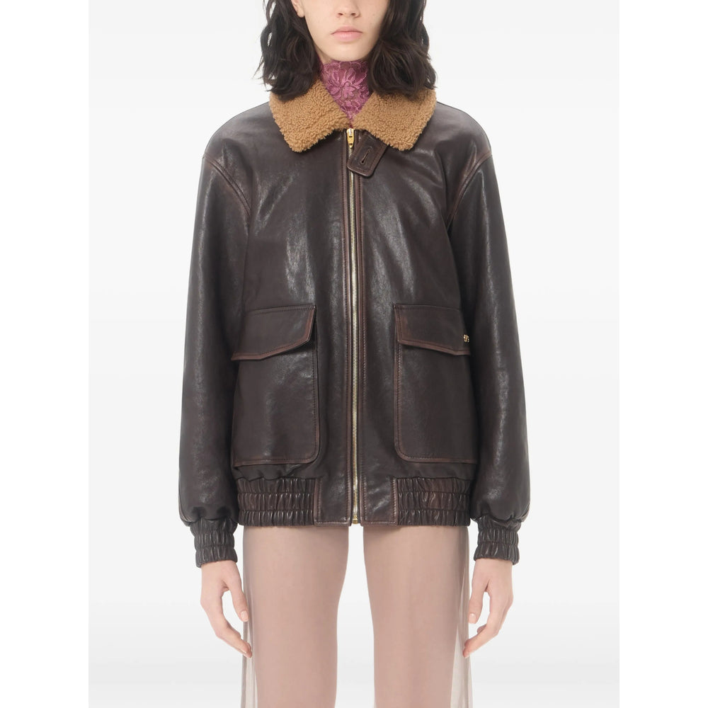 Valentino Brown Jackets - Leather Jackets Women VALENTINO