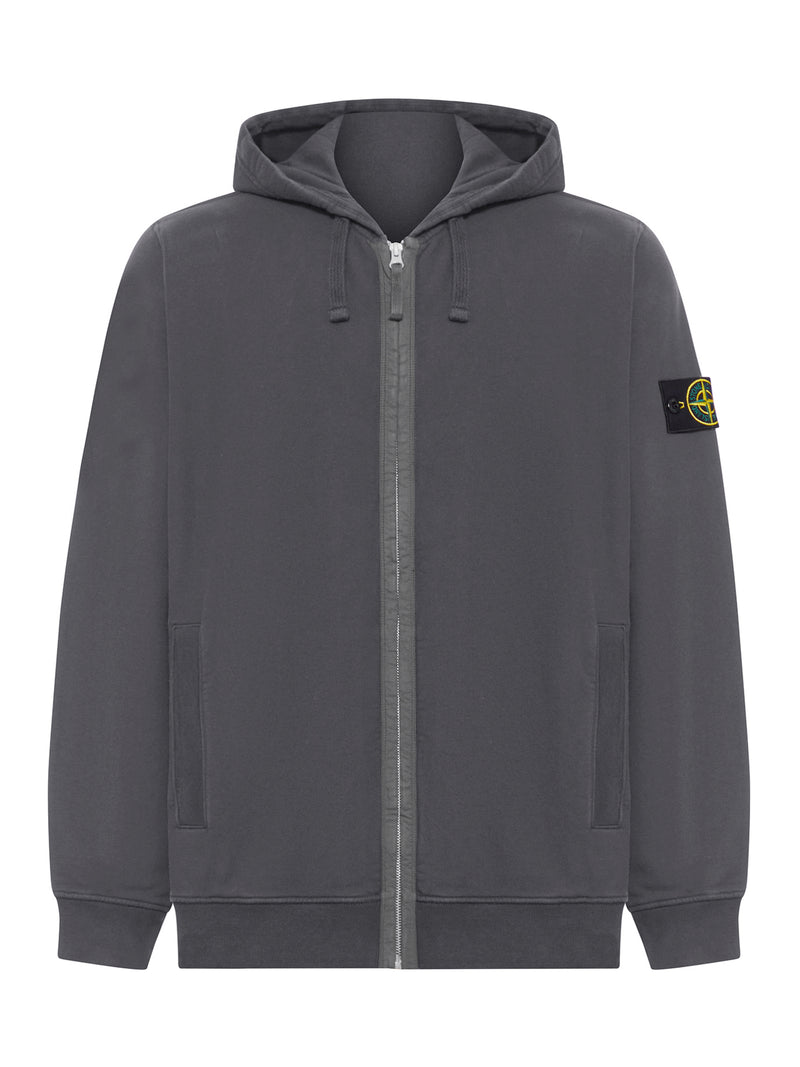 Stone Island Men Cotton Sweatshirt With Zip, Hood And Compass Logo STONE ISLAND