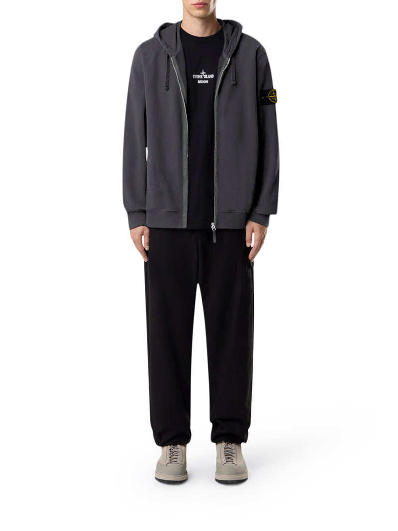 Stone Island Men Cotton Sweatshirt With Zip, Hood And Compass Logo STONE ISLAND