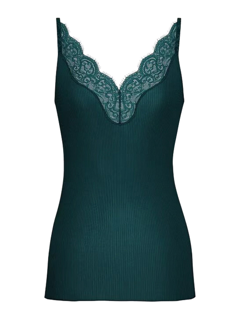 Saint Laurent Women Ribbed Silk Tank Top With Lace Details SAINT LAURENT