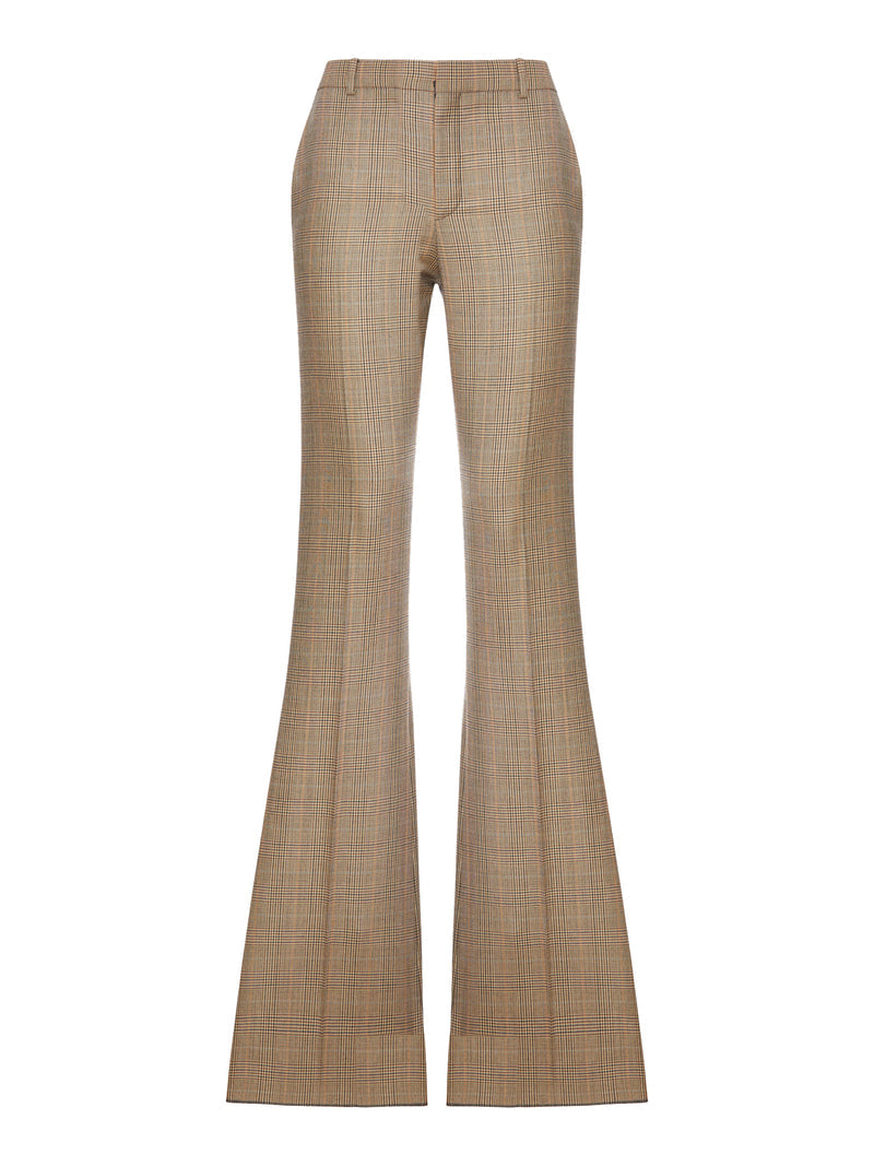 Saint Laurent Women Prince Of Wales Flared Trousers In Prince Of Wales Houndstoned Wool SAINT LAURENT