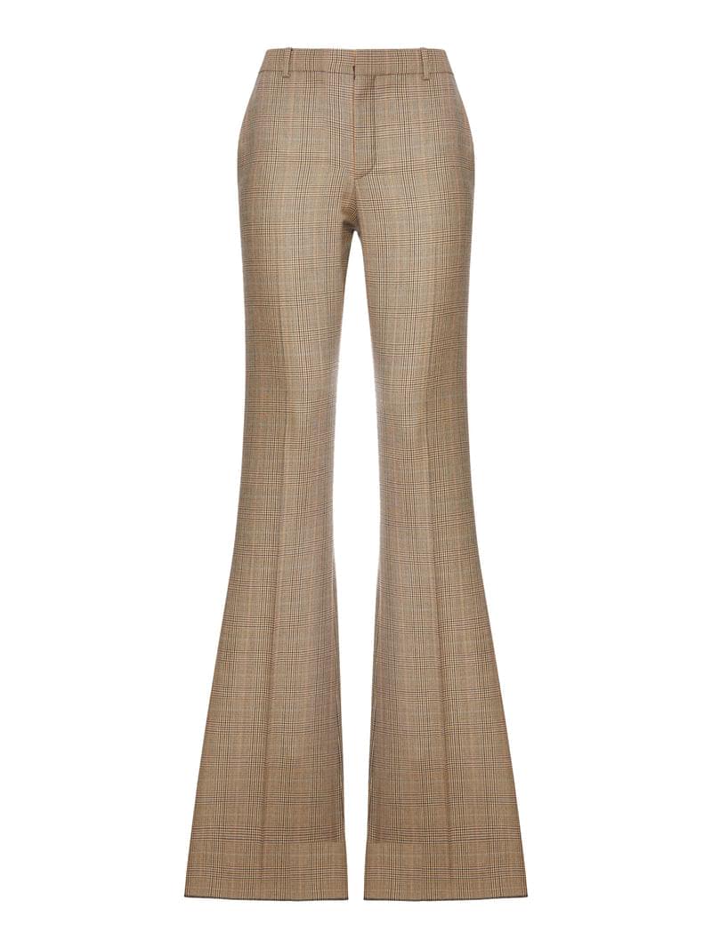 Saint Laurent Women Prince Of Wales Flared Trousers In Prince Of Wales Houndstoned Wool SAINT LAURENT
