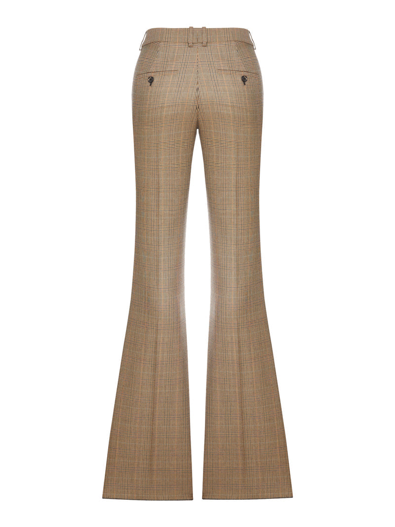 Saint Laurent Women Prince Of Wales Flared Trousers In Prince Of Wales Houndstoned Wool SAINT LAURENT