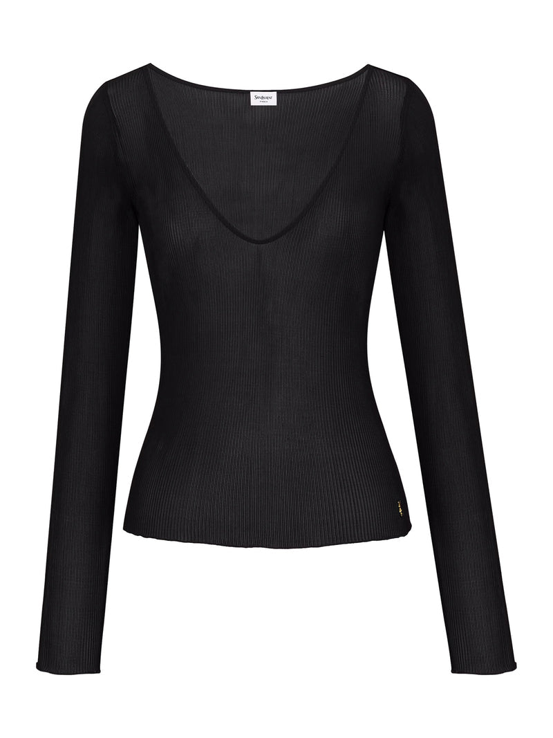 Saint Laurent Women Ribbed Silk V-Neck Cassandre Top SAINT LAURENT
