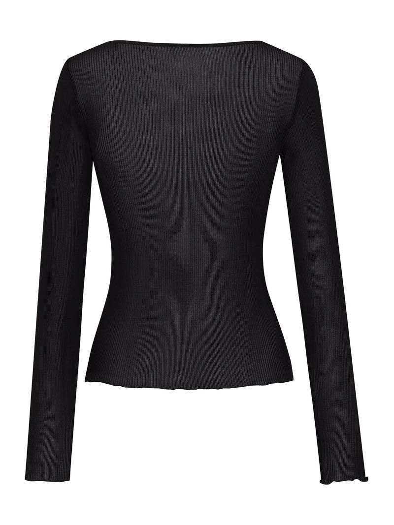 Saint Laurent Women Ribbed Silk V-Neck Cassandre Top SAINT LAURENT