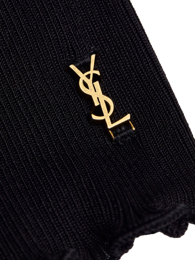 Saint Laurent Women Ribbed Silk V-Neck Cassandre Top SAINT LAURENT