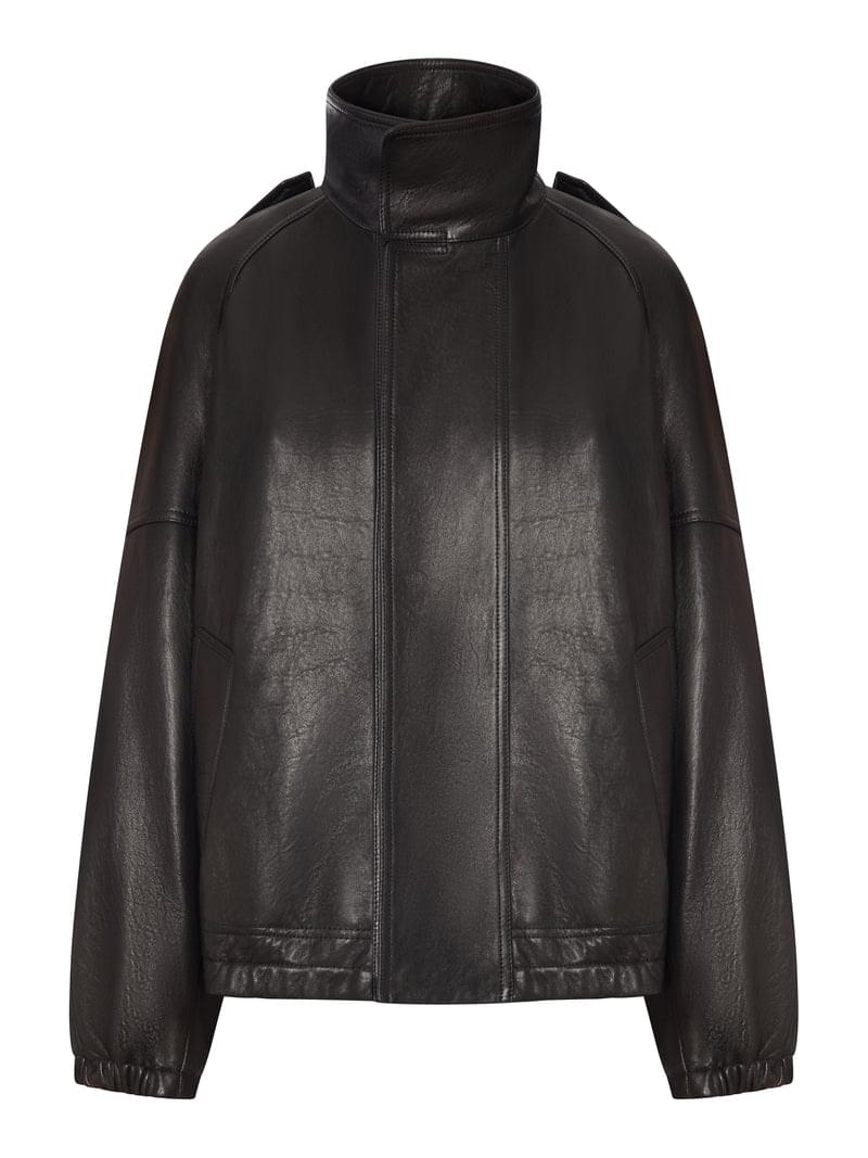 Saint Laurent Women Oversized Leather Jacket With High Collar SAINT LAURENT