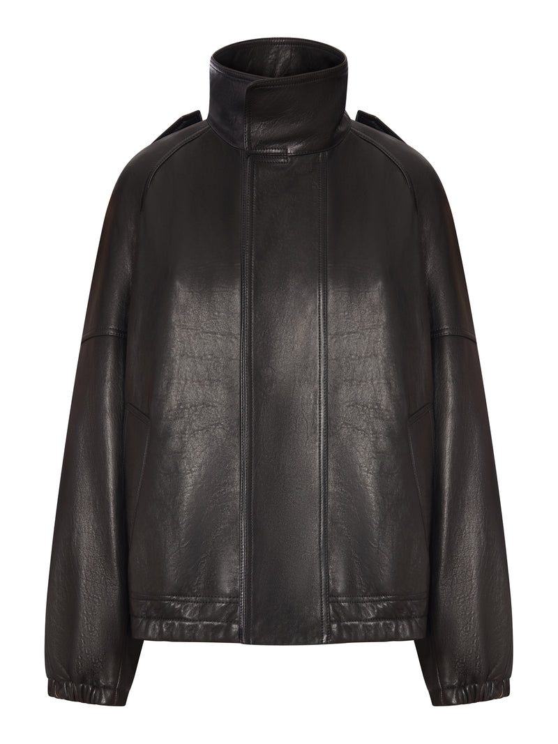 Saint Laurent Women Oversized Leather Jacket With High Collar SAINT LAURENT