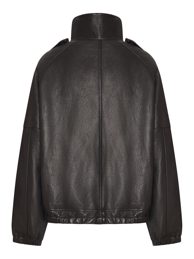 Saint Laurent Women Oversized Leather Jacket With High Collar SAINT LAURENT