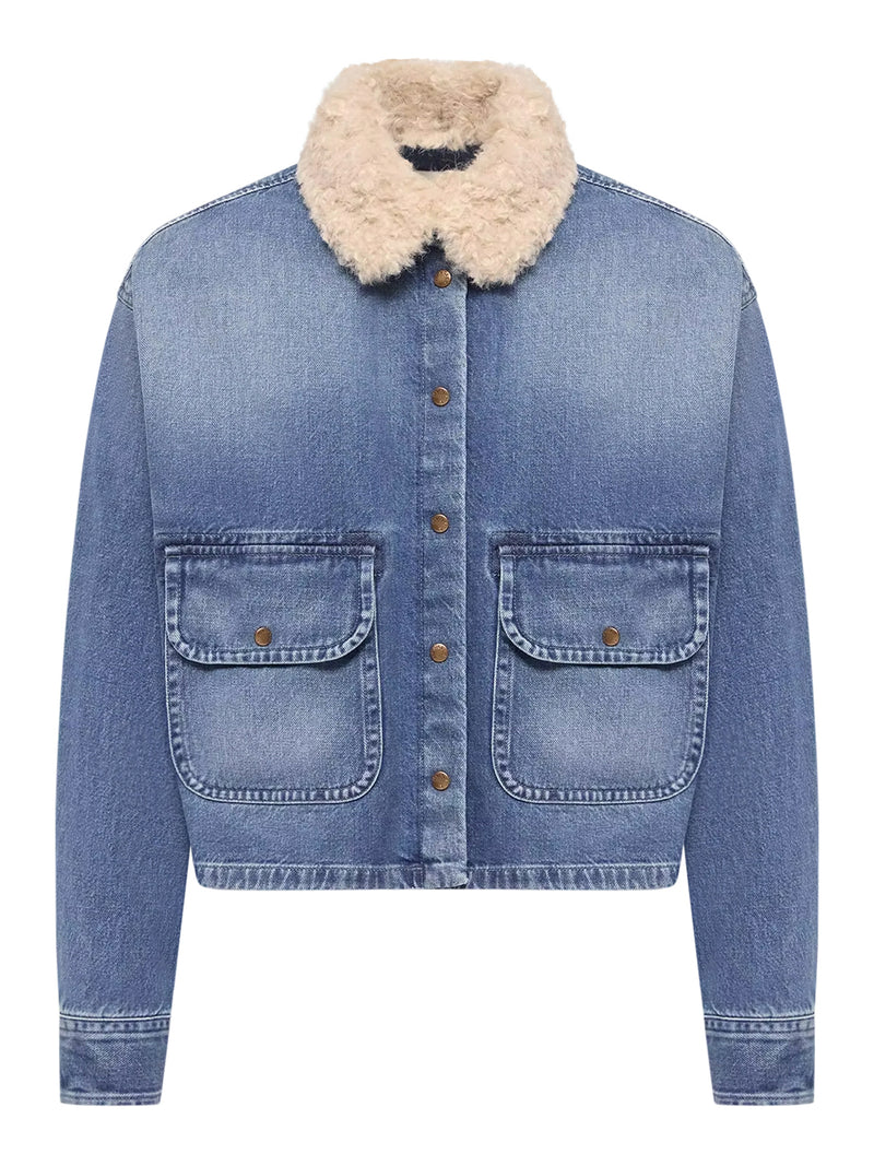 Moncler Women Denim Shirt With Teddy Trim MONCLER