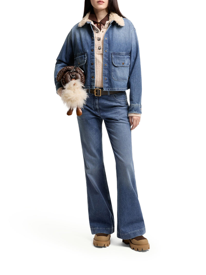 Moncler Women Denim Shirt With Teddy Trim MONCLER