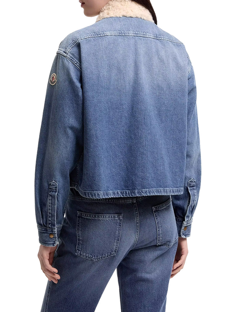 Moncler Women Denim Shirt With Teddy Trim MONCLER